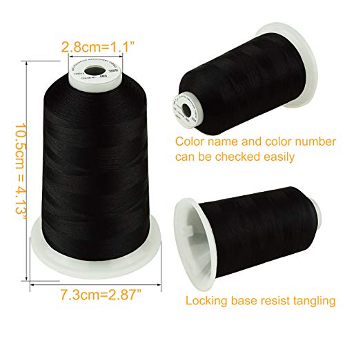 Simthread - 33 Selections - Various Assorted Color Packs of Polyester Embroidery Machine Thread Huge Spool 5500Y for All Purpose Sewing Embroidery Machines - #900 Black - color: 3 Black