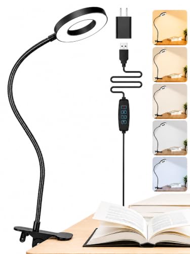 Clip on Lamp,5 Colors+10 Brightness Memory LED Desk Lamp with Clamp Light - color: Black.
