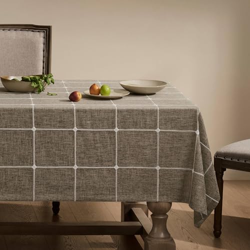 ZeeMart Grid Embroidered Square Hemmed Tablecloths 52x52in, Cocoa Brown - color: Cocoa Brown, size: 52" x 52" (Square)