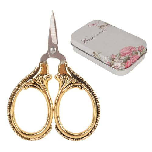 Stainless Steel Scissors Little Portable Vintage Embroidery Scissors for Sewing Crafts Artwork Cross Stitch Cutting Handmade DIY Tools(Golden bronze) - color: Golden Bronze