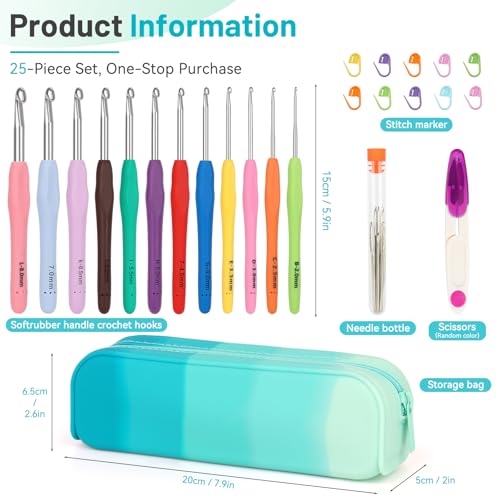 Coopay Crochet Hooks Set with Case, 12 Size Crochet Needles for Crocheting - color: Ergonomic Metal Set With Case
