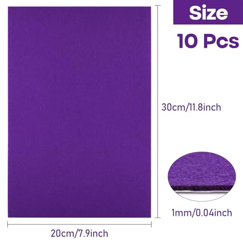 CHRORINE 10 Pcs Purple Felt Fabric Sheets Self Adhesive Felt Sheets 8 x 12 Inches Felt Paper for Art and Craft Supplies - color: Purple
