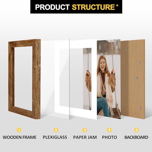 TOFOREVO 5x7 Picture Frames with 4x6 Mat Set of 2, Rustic Brown - color: Rustic Wood, size: 5x7