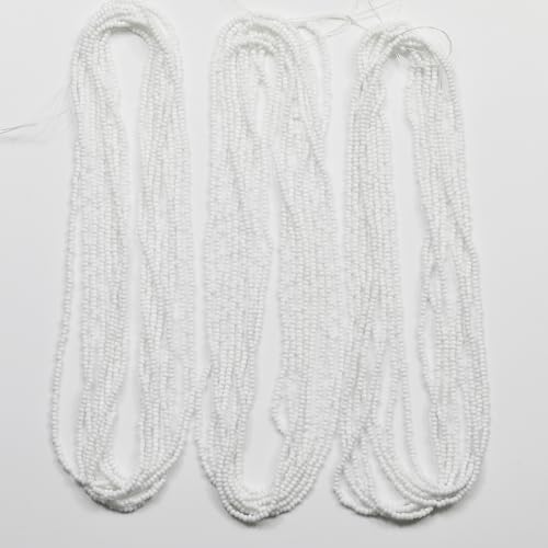 11/0 Glass White Color Seed Beads Hanks (1 Hank 3 Meters) Total 3 String Hanks About 6000pcs, 9 Meters String Seed Beads Strand Hanks (White) - color: White