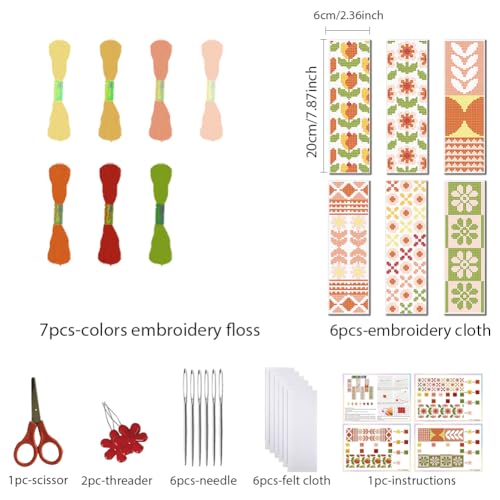 FREEBLOSS 6 Set Bohemian Cross Stitch Bookmark Kit - style: Simple Boho