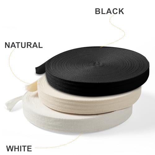 Cotton Twill Tape Ribbon 1 Inch Wide Tape Herringbone Webbing Roll Bias Binding Tapes for Sewing and DIY Crafts, Natural (Black, 1 Inch, 10 Yards) - color: Black, size: 1 Inch, 10 Yards