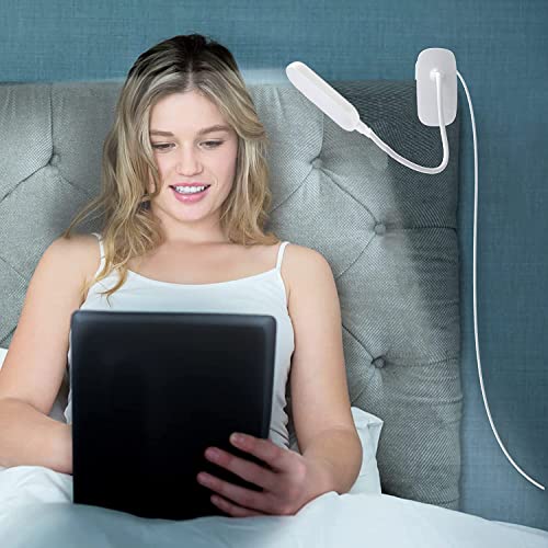 COLORLIFE Desk Lamp Clip On Light-7W 2600mAH Flexible Gooseneck Battery Operated Rechargeable Reading Lamp with Clamp & Stepless Brightness for Desk,Piano,Bed Headboard and Computers - color: White