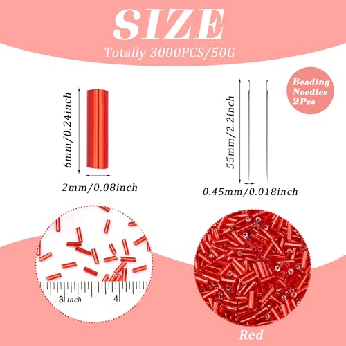 XIANNVXI 3000pcs Red Glass Bugle Beads - color: Red