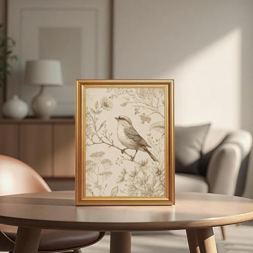 Wojuin Antique Style Sparrow Floral Etching Framed Canvas Wall Art 8x10 in - color: Sparrow, size: 10"L x 8"W