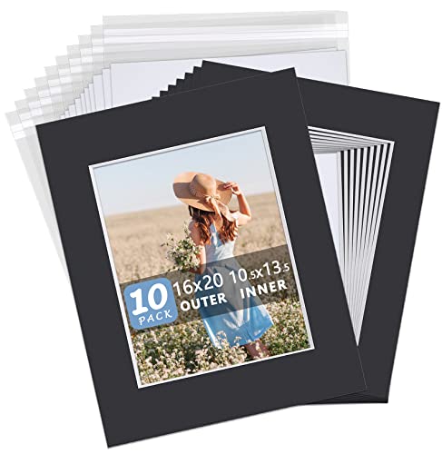 Somime 10 Pack Black Picture Mat Set,16x20 Precut Mat for 11x14 Photos - size: black 10pc sets 16x20
