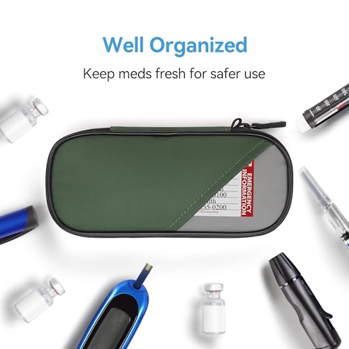 Gelozid Insulin Cooler Travel Case with 2 Reusable Ice Packs, Green & Gray - color: Dark green with Gray, size: Cooler Case