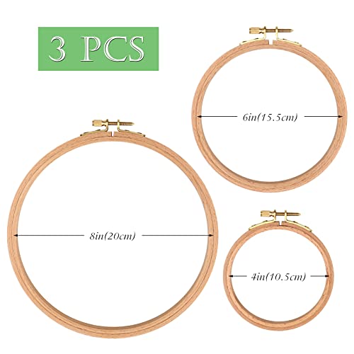 ZOCONE 3 PCS Beech Wood Embroidery Hoops, Wood Circle Hoop Ring Cross Stitch Hoop for Embroidery, Cross Stitch, Needlework, Art Craft Handy Sewing and Christmas Decoration (Size-4", 6", 8") - style: Size-4", 6", 8"