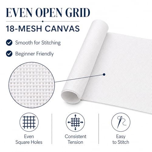 Needlepoint Canvas, 20" X 18", 18-mesh White Needlepoint Canvas Embroidery Blank White Cotton - color: White 18-mesh