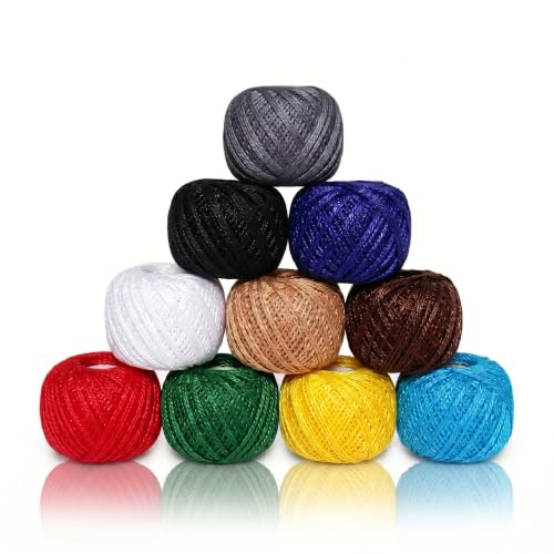 KGS Crochet Thread Cotton Yarn Balls | Size 8 | 10 Balls | 10 Grams Each Ball | Total 100 Grams of Pearl Cotton Thread for Crocheting, Cross Stitch, Needlepoint Hand Embroidery (The Basics) - color: The Basics