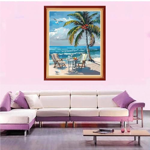Artvxeay Stamped Cross Stitch Kits Beginners Full Range of Embroidery Starter Kits for Adults Printed Cross Stitching DIY Needlepoint Kit 11CT- (Drinking Tea by Seaside 16x20 inch) - color: Color49