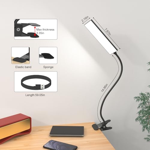 Clip‑On Desk Lamp, USB Powered Book Light, 5W LED Reading Lamp - color: Dark Black