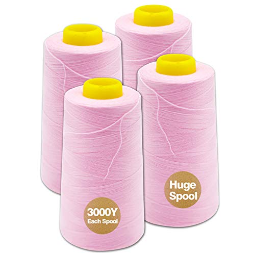 Pink Serger Thread, All-Purpose Thread for Sewing, Polyester, 4 Cones of 3000 Yards Each Spool for Sewing Machine - color: Pink