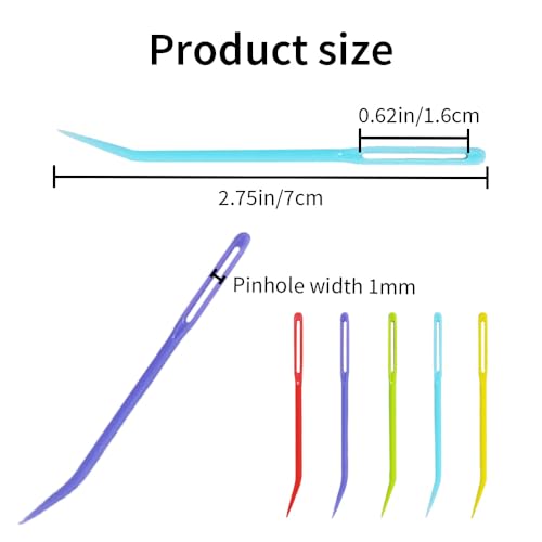 Acoeitl 20 Pcs Large Eye Yarn Needles with Sharp Bent Tip 5 Color Plastic Needles for Crochet Weaving Darning Tapestry Sewing Crafts (2.76 Inch)