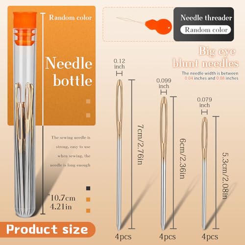 TLKKUE 12 Pcs/3 Sizes Large-Eye Blunt Needles, Steel Yarn Needle Gold - color: Gold, size: 3 sizes/12 pcs