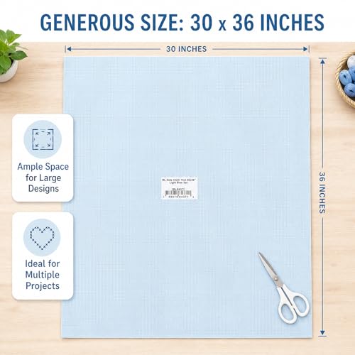 Essentials By Leisure Arts Aida Cloth, 14 Count, Light Blue, 3pc, Bulk, Cross Stitch Fabric, Embroidery Fabric, Cross Stitch Supplies for Crafting, Stitching, and Sewing Projects 30x36 - color: Light Blue