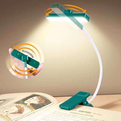 VAVOFO 24 LEDs Rotatable Book Light, Rechargeable Clip Reading Lamp, Green - color: Green