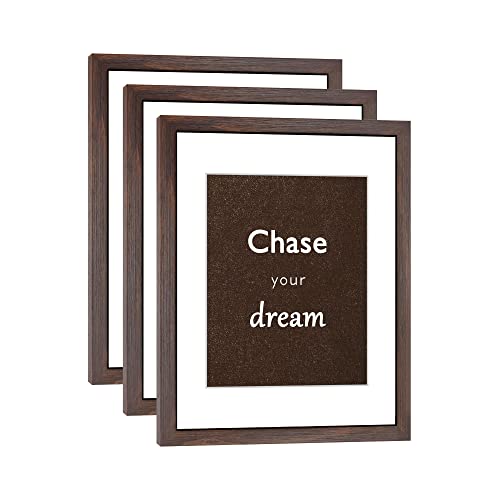 11x14 Picture Frame Set of 3 with Real Glass for Pictures 8x10 with Mat or 11x14 Without Mat, Wall Gallery or Tabletop display Photo Frames in Walnut - color: Walnut, size: 11x14(set of 3)