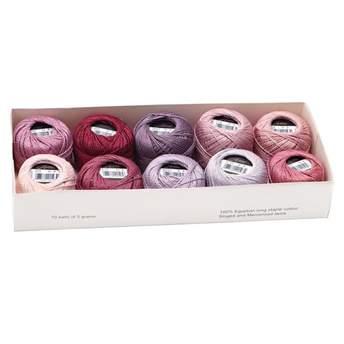 Size 8 Double Mercerized Egyptian Long Staple Cotton Pearl Thread Ball 5 Grams Rainbow Color Embroidery Thread 10 Colors per Box for Crochet Hardanger Cross Stitch Hand Embroidery (Set L) - color: Set L
