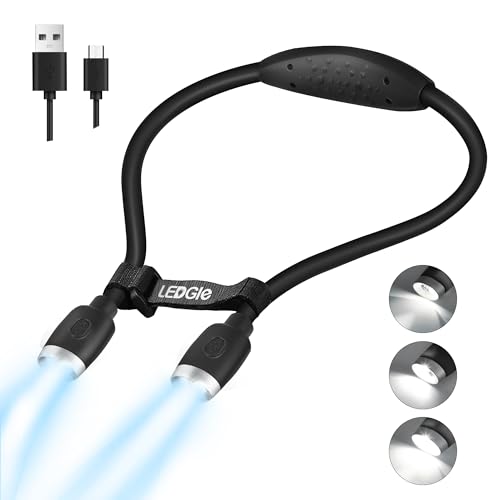 LEDGLE Neck Book Light for Reading Rechargeable,Long Arm,6 Brightness-Black - style: Massage Particles- Black