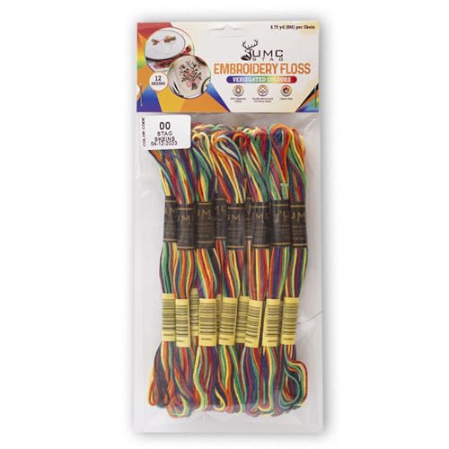 Pack of 12 Premium Embroidery Thread | 100% Egyptian Cotton Premium Skeins | Cross Stitch Embroidery Floss | Oeko TEX Certified | Ideal for Arts & Crafts (Rainbow Variegated 00) - color: Rainbow Variegated 00