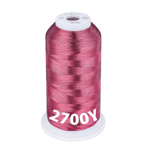 Simthread 2700 Yards Metallic Embroidery Machine Thread - Red Brown MS-004, 40wt High-Sheen King Spool, Smooth Running & Break Resistant for Commercial & Home Embroidery Machines - color: Red Brown MS-004
