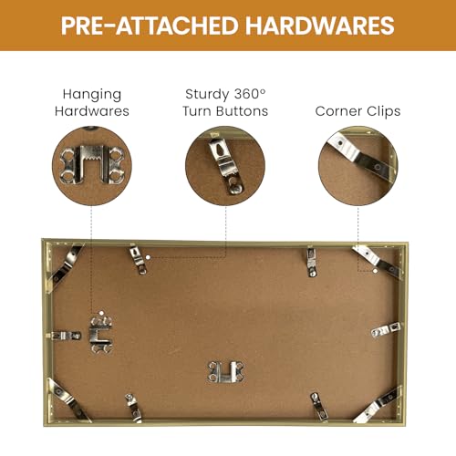 7x14 Aluminum Metal Picture Frame,Tempered Glass Gold Photo Frame 7x14 for Family Photo,Posters,Art,Document to Wall Mount Horizontally or Vertically - size: 7x14