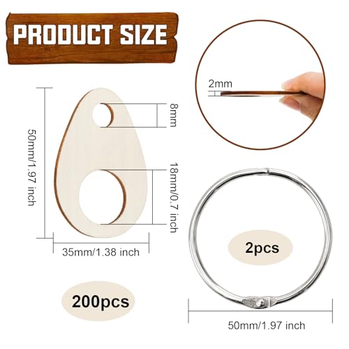 Nicunom 200 pcs Floss Drops Cross Stitch, Wood Bobbins with Hinged Ring Embroidery Floss Bobbins Teardrop Thread Organizer Thread Holder for DIY Craft Sewing Thread Storage, 1.9x1.3 inch