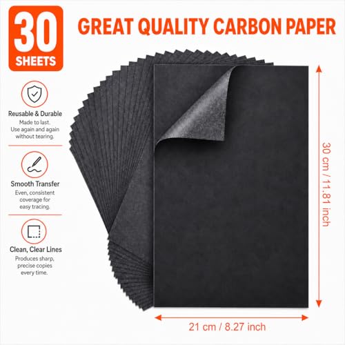 PSLER Black Carbon Paper for Tracing - 30Pcs Graphite Transfer Paper, A4 - color: black