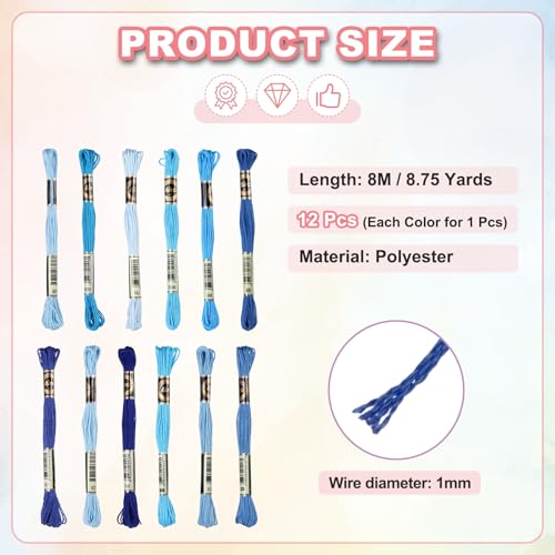 PATIKIL 12 Skeins Embroidery Floss Polyester Embroidery Threads Dark Blue - color: Dark Blue