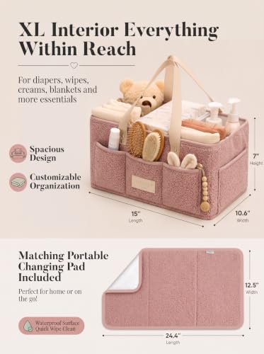 Baby Diaper Caddy Organizer with Waterproof Changing Pad, Pink - color: 2/ Pink Diaper Caddy with Changing Pad