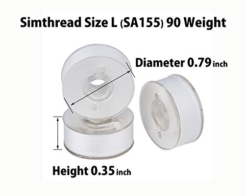 Simthread 25pcs Size L SA155 90WT Prewound Bobbin Thread - White - color: 90wt 25White