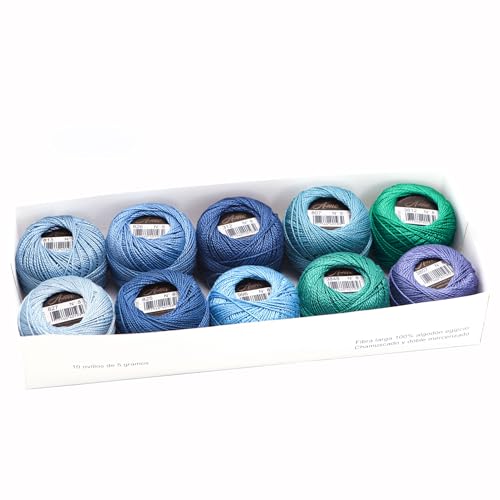 Size 8 Double Mercerized Egyptian Long Staple Cotton Pearl Thread Ball 5 Grams Rainbow Color Embroidery Thread 10 Colors per Box for Crochet Hardanger Cross Stitch Hand Embroidery (Set Y) - color: Set Y