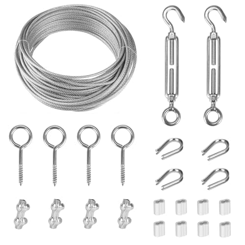 TooTaci 1/16 Wire Rope Kit, 50ft Vinyl Coated 304 Stainless Steel Cable - style: 50ft 1/16" Wire Rope with Clamps