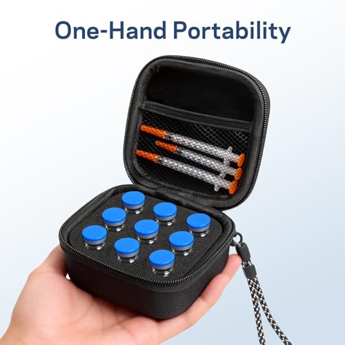 Peptide Case for Fridge, 9 Slots Insulin Vial Protector Storage Case for Standard 10ml U-100 Vials, Diabetics Insulin Vial Organizer Bag Insulin Carrying Case - color: Black-9 Slot