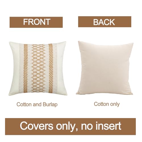 Throw Pillow Covers 16 x 16 Inch 1PC for Farmhouse Living Room, Cotton & Burlap Textured Striped Woven Boho Pillow Covers (Beige & Brown, Khaki Grid) - color: Khaki Grid, size: 16" x 16" (Pack of 1)