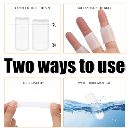 14 Pcs Silicone Finger Protectors, Waterproof Gel Thumb Small Finger Cot Protectors Stall Fingers Covers Shields Provide Relief for Fingers Cracking, Writing, Wounds (2 Size, White)
