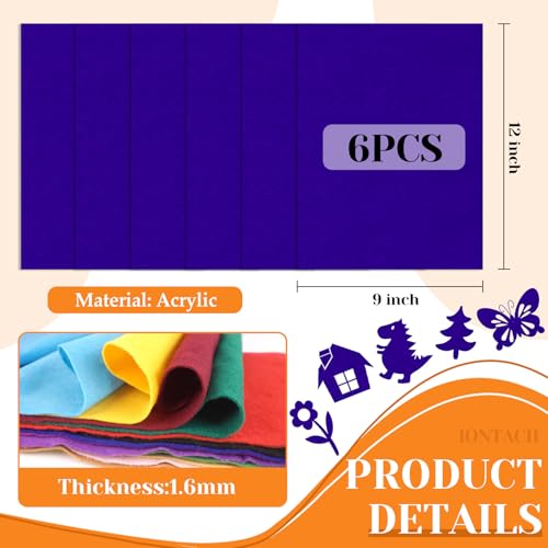IONTACH 9" X 12" Soft Felt Sheets 1.6mm Thick (6 Packs, Royal Blue) - color: Royal Blue
