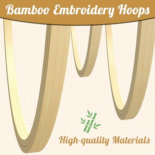 Embroidery Hoops Set, Cross Embroidery Hoop Round Bamboo Adjustable Frame Circle Ring Hoops for Embroidery, Size-6"/8"/10" Ornament and Art Craft Sewing, Christmas Decoration (Pea Yellow, 3 Pcs)