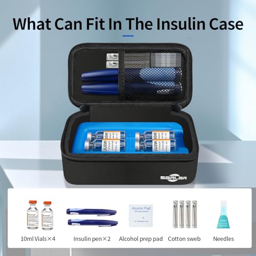 sarlar Insulin Vial Cooler Travel Case, TSA Approved Diabetic Supplies Storage Bag with Ice Brick, Insulin Pen and Vial Bottle Cooling Protector Organizer, Carrying Case for Daily and Trips, Black - color: Black