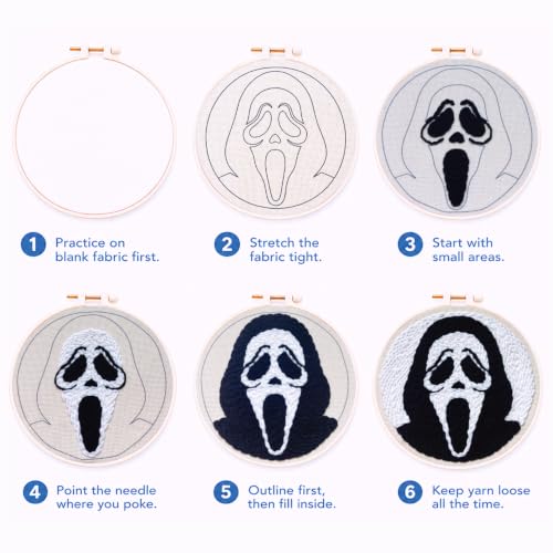 Punch Needle Kit for Beginners Adults-Grimace, with Embroidery Hoop - color: Punch Needle kit-Ghost Face