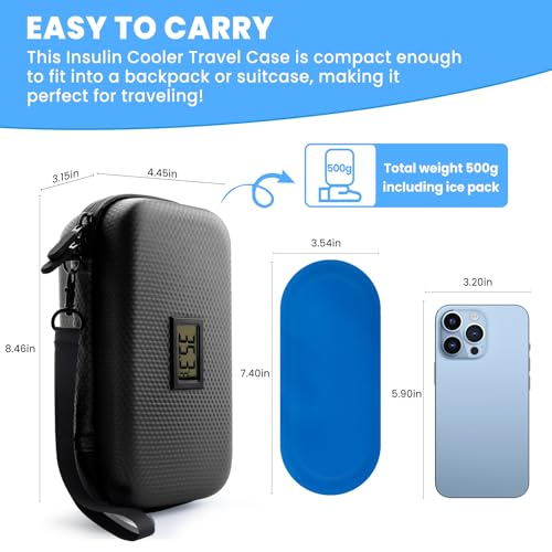 Insulin Cooler Travel Case with Temperature Display - Diabetic Travel Case Refrigerated Medicine Cooler Storage Bag with 2 TSA Approved Ice Pack for Daily and Trip (Black) - color: Black - Bag