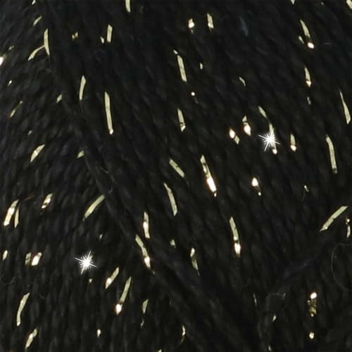 Scheepjes Catona Shine Cotton-Metallic Crochet Thread, 50g - Jet Black/Gold - color: 110-G Jet Black - Gold