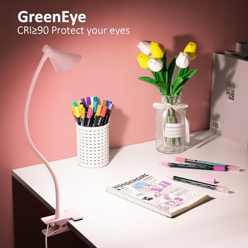 LiFMIRA Pink Small Desk Lamp Clip on LED Reading Light for Bed - color: Pink