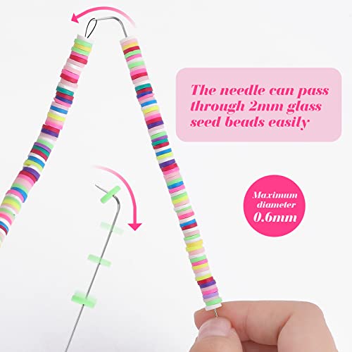 6 PCS Large Eye Curved Beading Needles with 1pc Bead Needle Threader, 5.3 Inch Flexible Beading Needle for Bead Spinner, Bead Needles for DIY Beading Jewelry Making Crafts