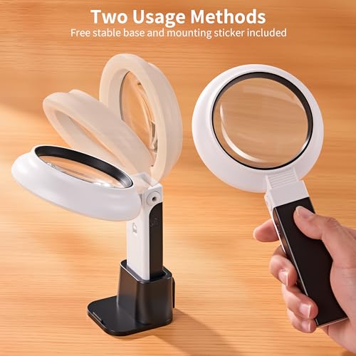 JARLINK Magnifying Glass with Light and Stand, 3 Modes Foldable Magnifier